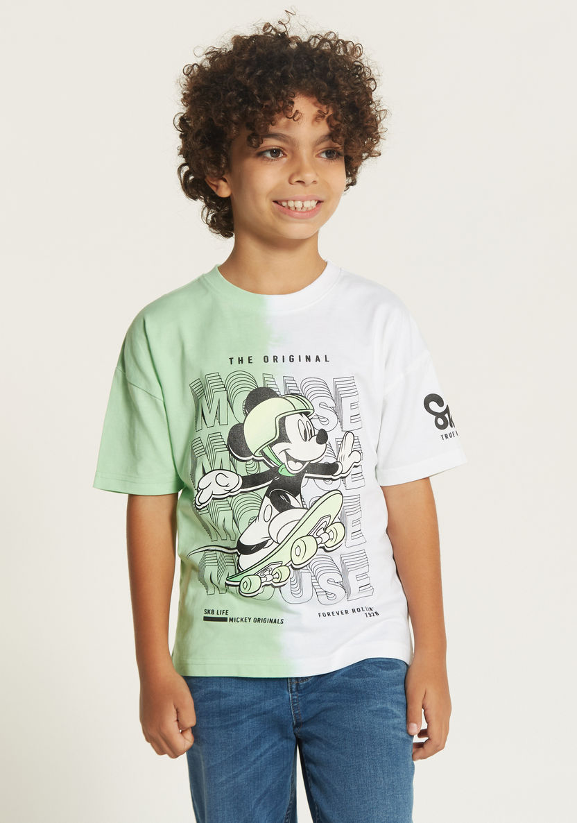 Mickey Mouse Print T-shirt with Crew Neck and Short Sleeves-T Shirts-image-1