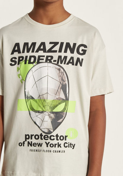 Spider-Man Print Crew Neck T-shirt with Short Sleeves-T Shirts-image-2