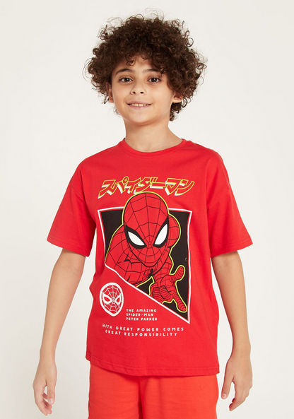 Spider-Man Print T-shirt with Short Sleeves and Crew Neck-T Shirts-image-2