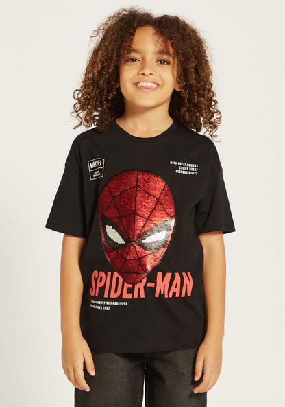 Spider-Man Sequin Embellished T-shirt with Short Sleeves-T Shirts-image-0