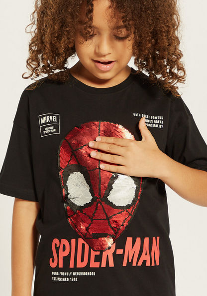 Spider-Man Sequin Embellished T-shirt with Short Sleeves-T Shirts-image-2