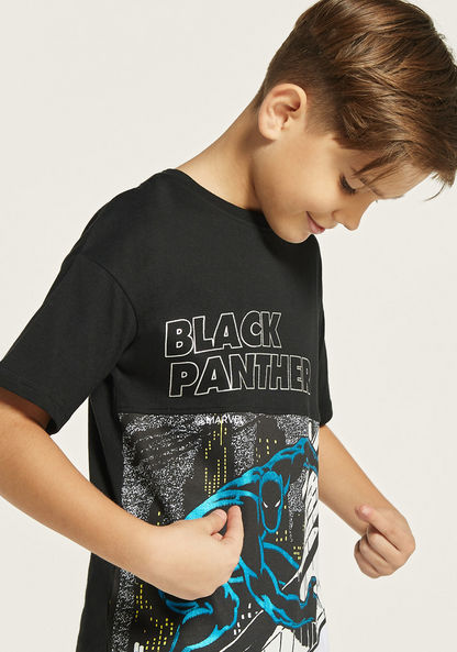 Black Panther Print T-shirt with Crew Neck and Short Sleeves-T Shirts-image-1