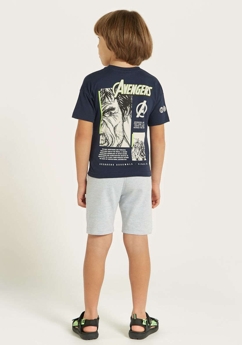 Avengers Print Crew Neck T-shirt and Shorts Set-Clothes Sets-image-4
