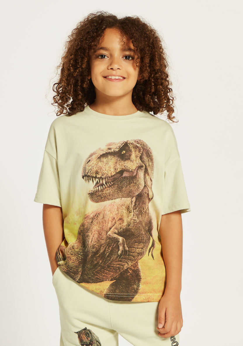 Jurassic World Print Crew Neck T-shirt with Short Sleeves-T Shirts-image-0