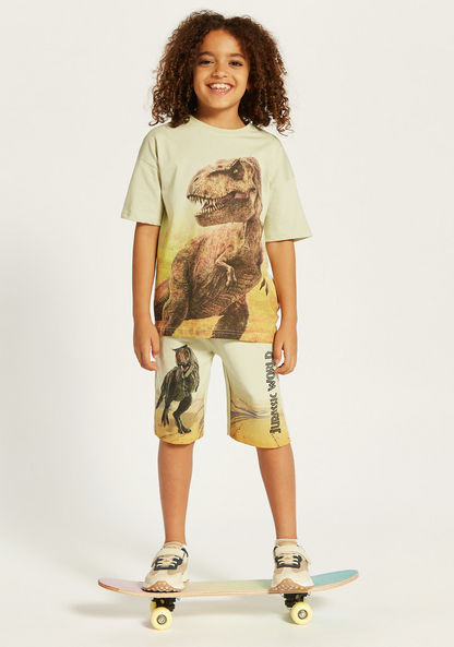 Jurassic World Print Crew Neck T-shirt with Short Sleeves-T Shirts-image-1