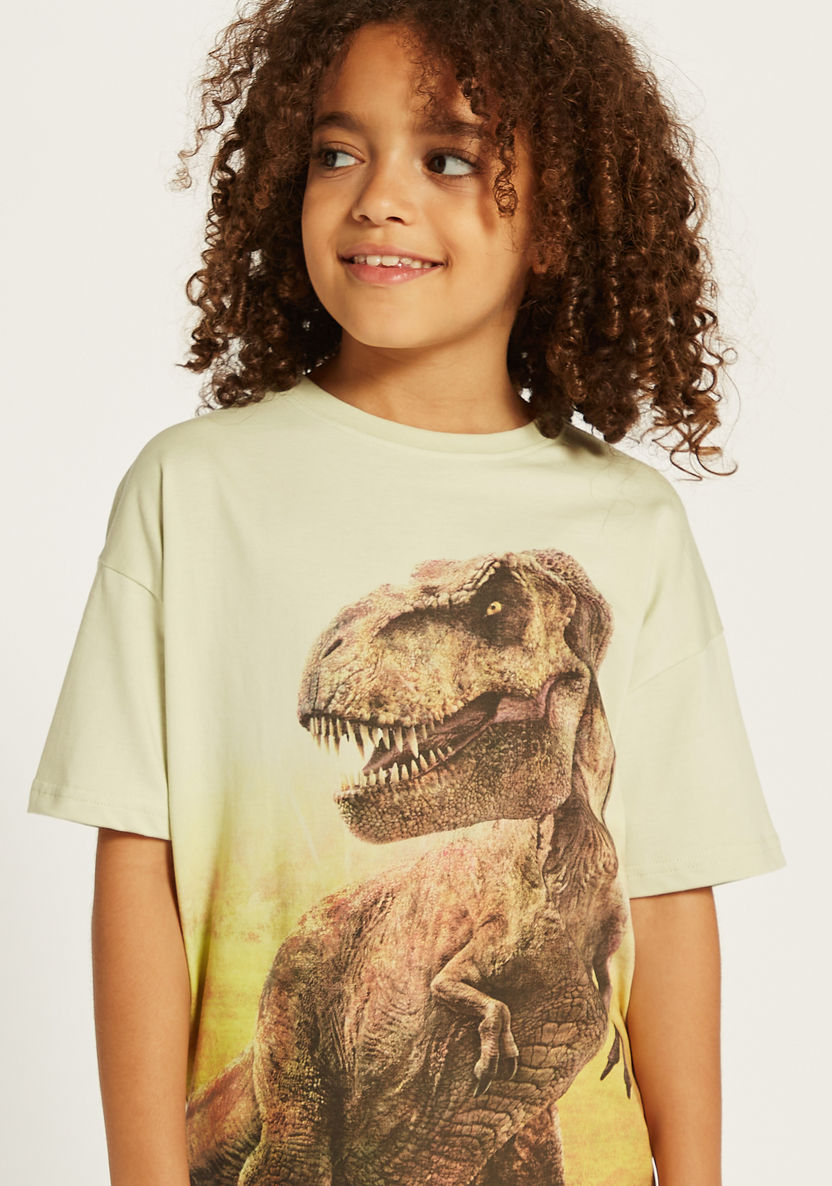 Jurassic World Print Crew Neck T-shirt with Short Sleeves-T Shirts-image-2