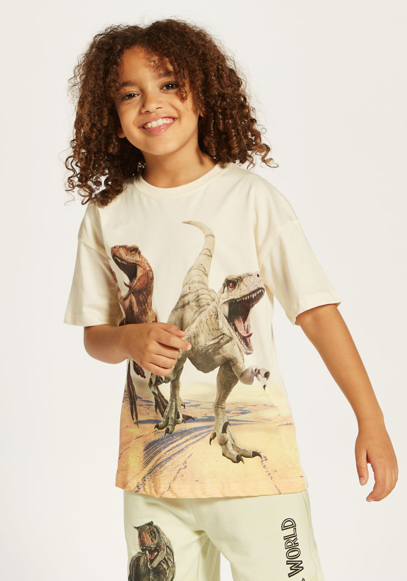 Jurassic World Print Crew Neck T-shirt with Short Sleeves-T Shirts-image-0