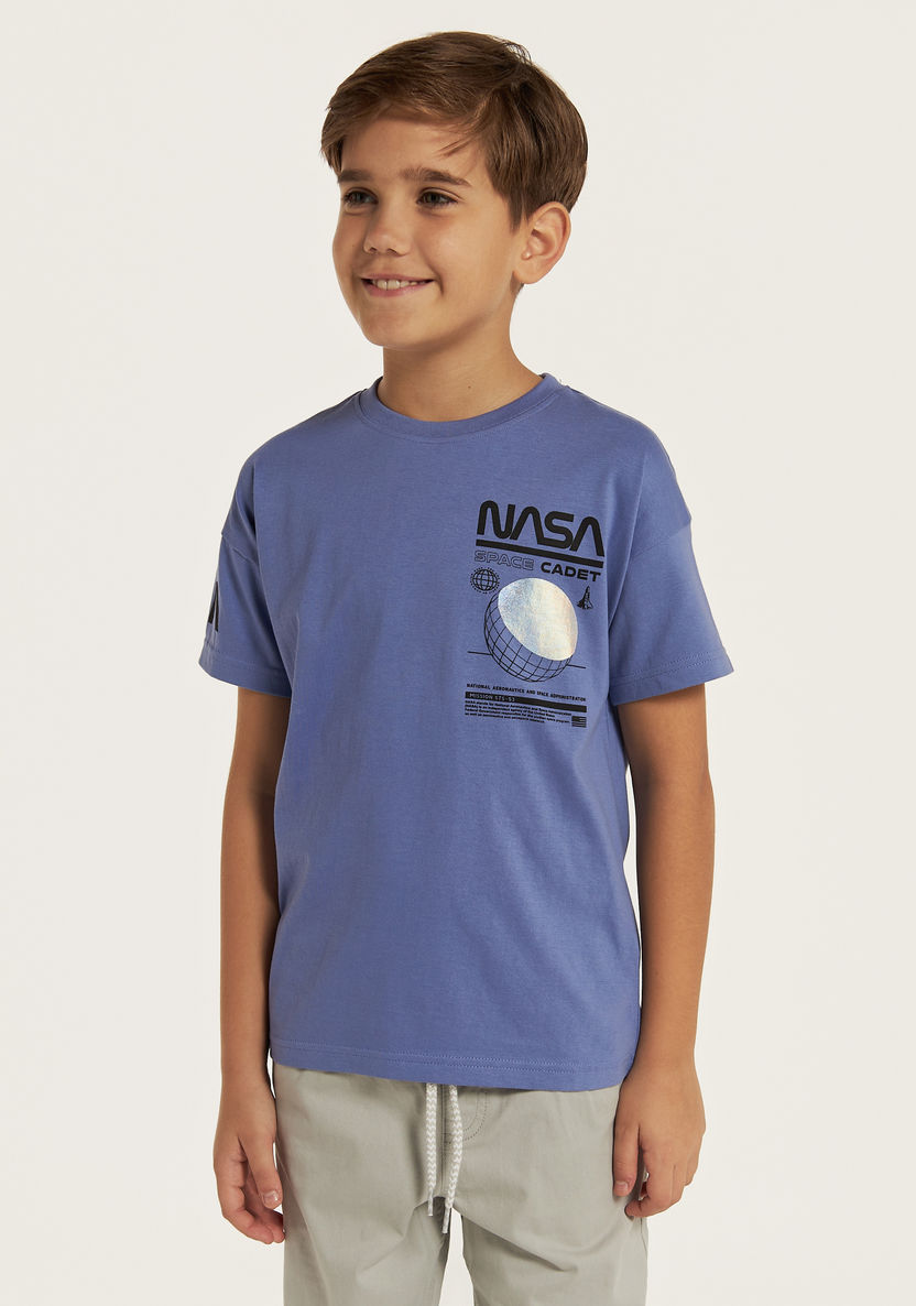 NASA Printed Crew Neck T-shirt with Short Sleeves-T Shirts-image-0
