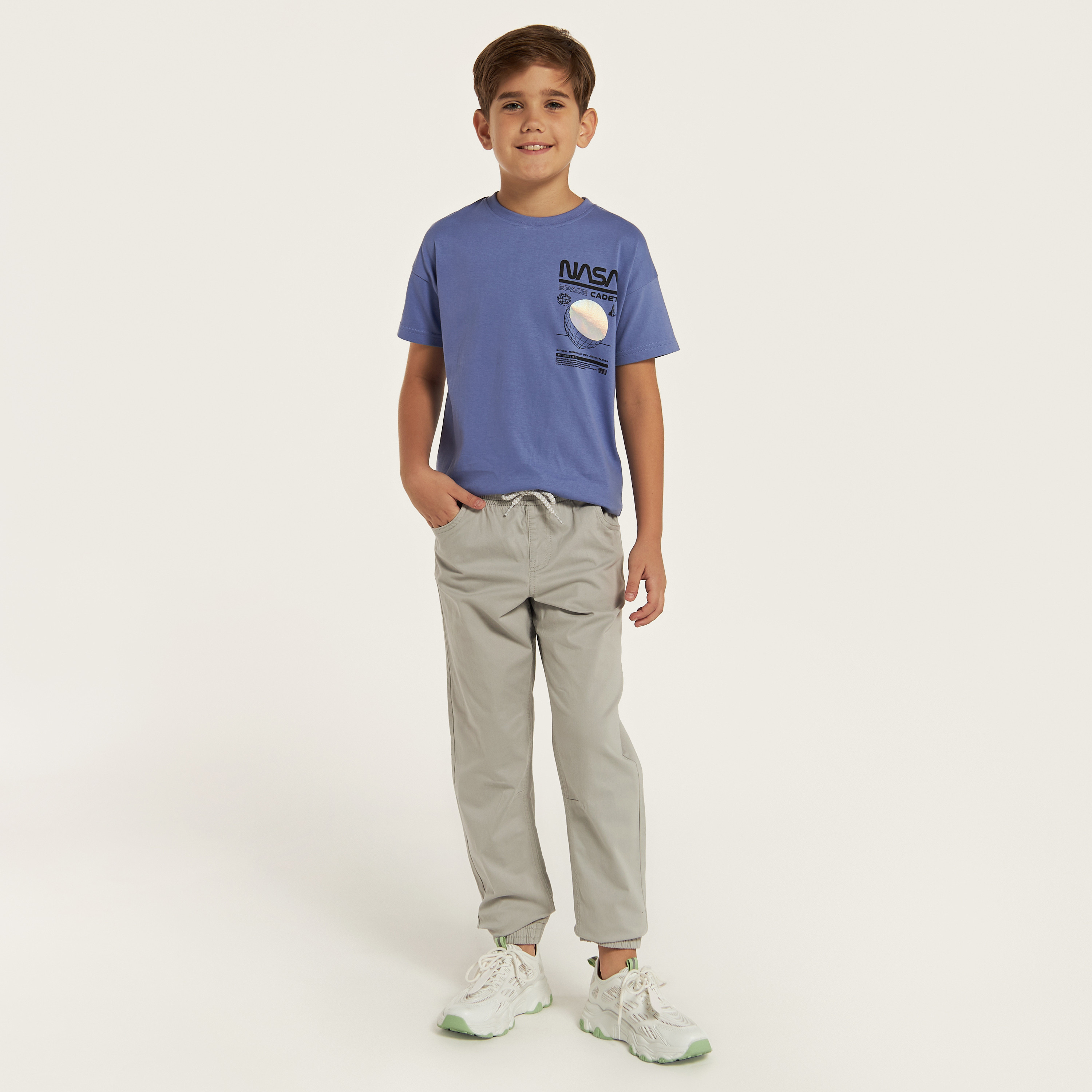 NASA Printed Crew Neck T-shirt with Short Sleeves-boys-clothing-tshirtsandpolos-image-2