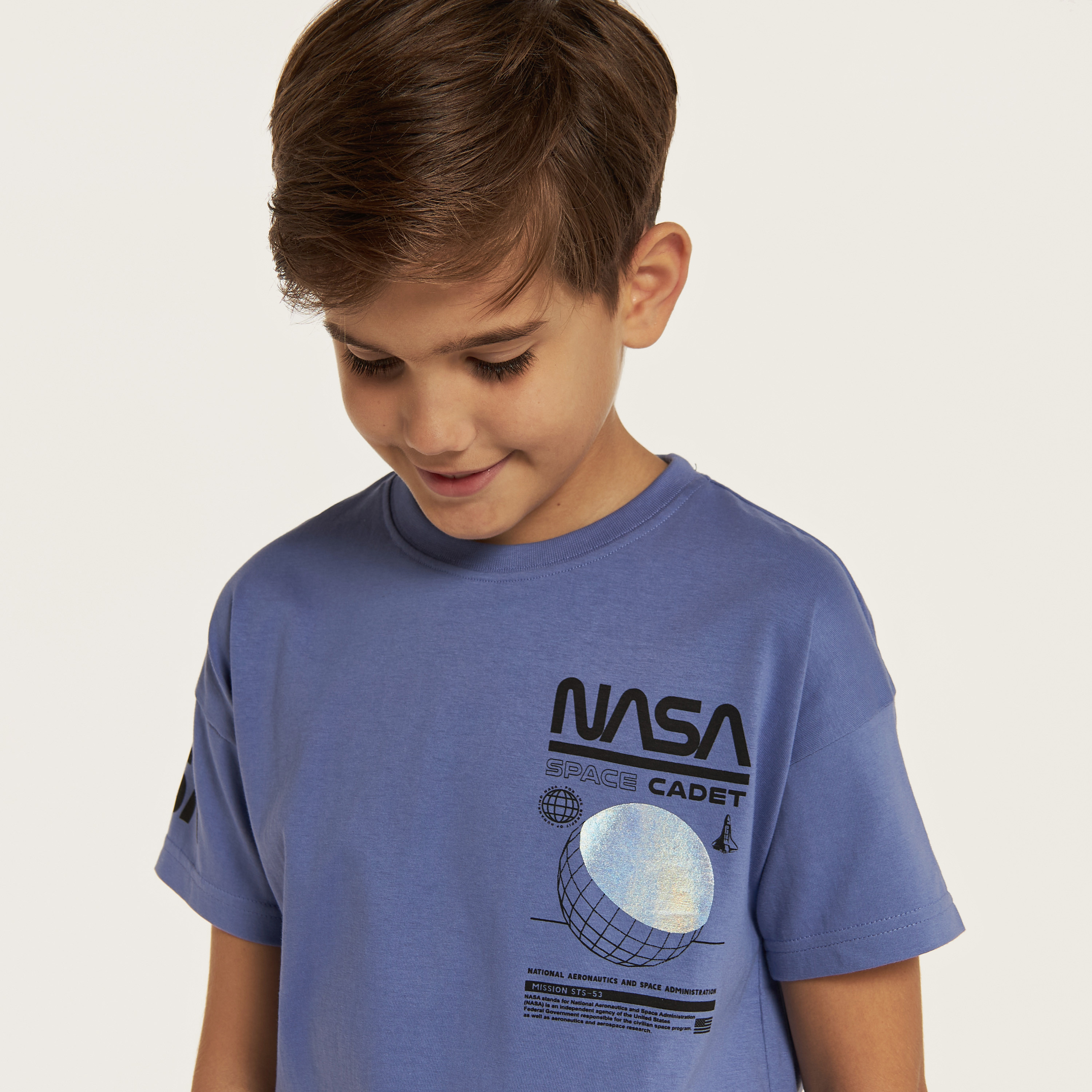 NASA Printed Crew Neck T-shirt with Short Sleeves-boys-clothing-tshirtsandpolos-image-3
