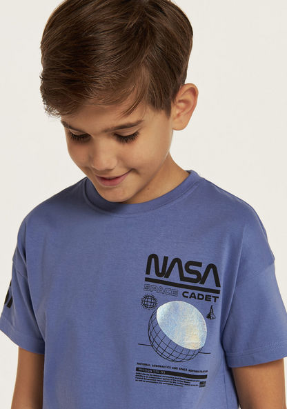 NASA Printed Crew Neck T-shirt with Short Sleeves-T Shirts-image-2