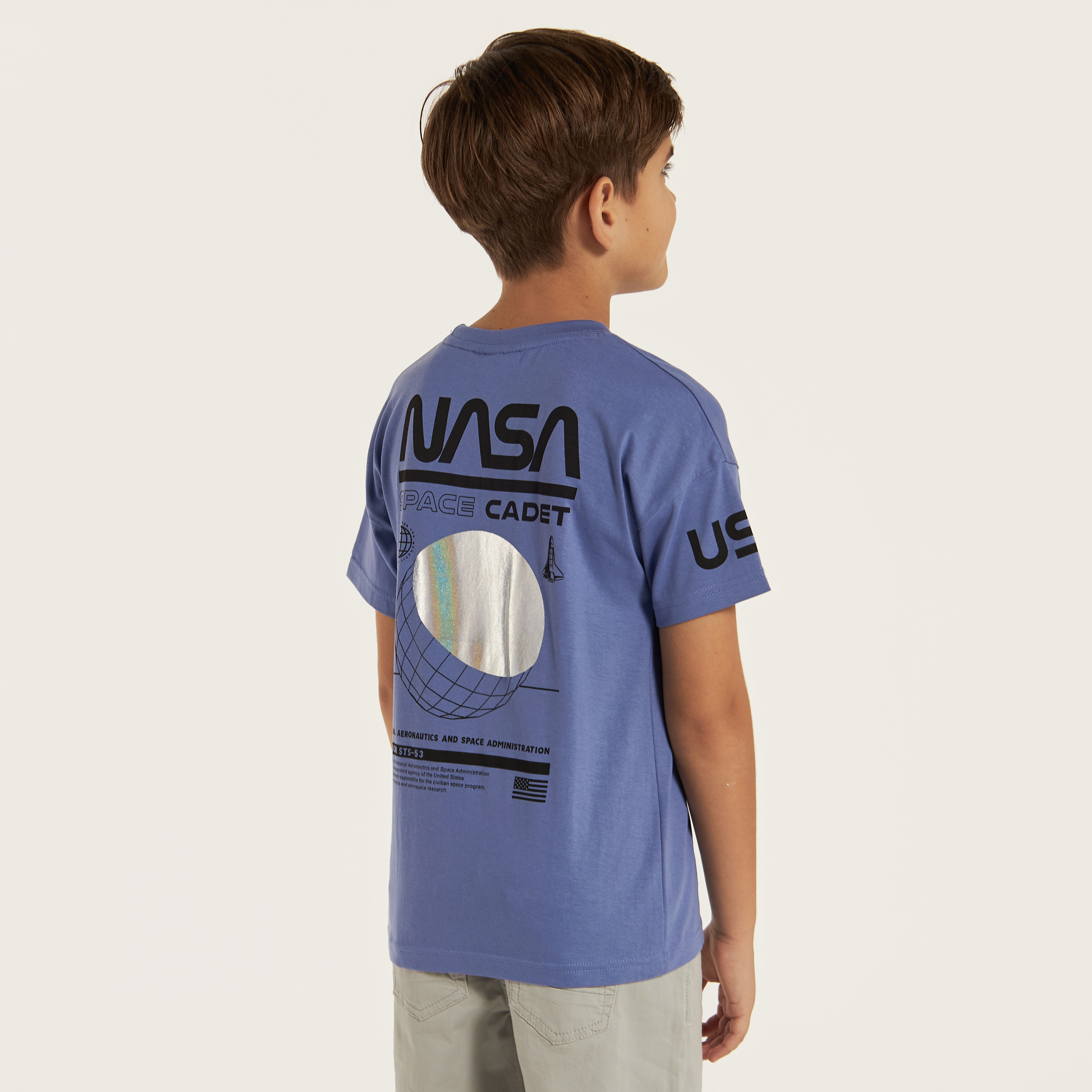 NASA Printed Crew Neck T-shirt with Short Sleeves-boys-clothing-tshirtsandpolos-image-4