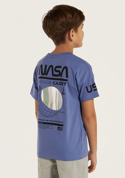 NASA Printed Crew Neck T-shirt with Short Sleeves-T Shirts-image-3