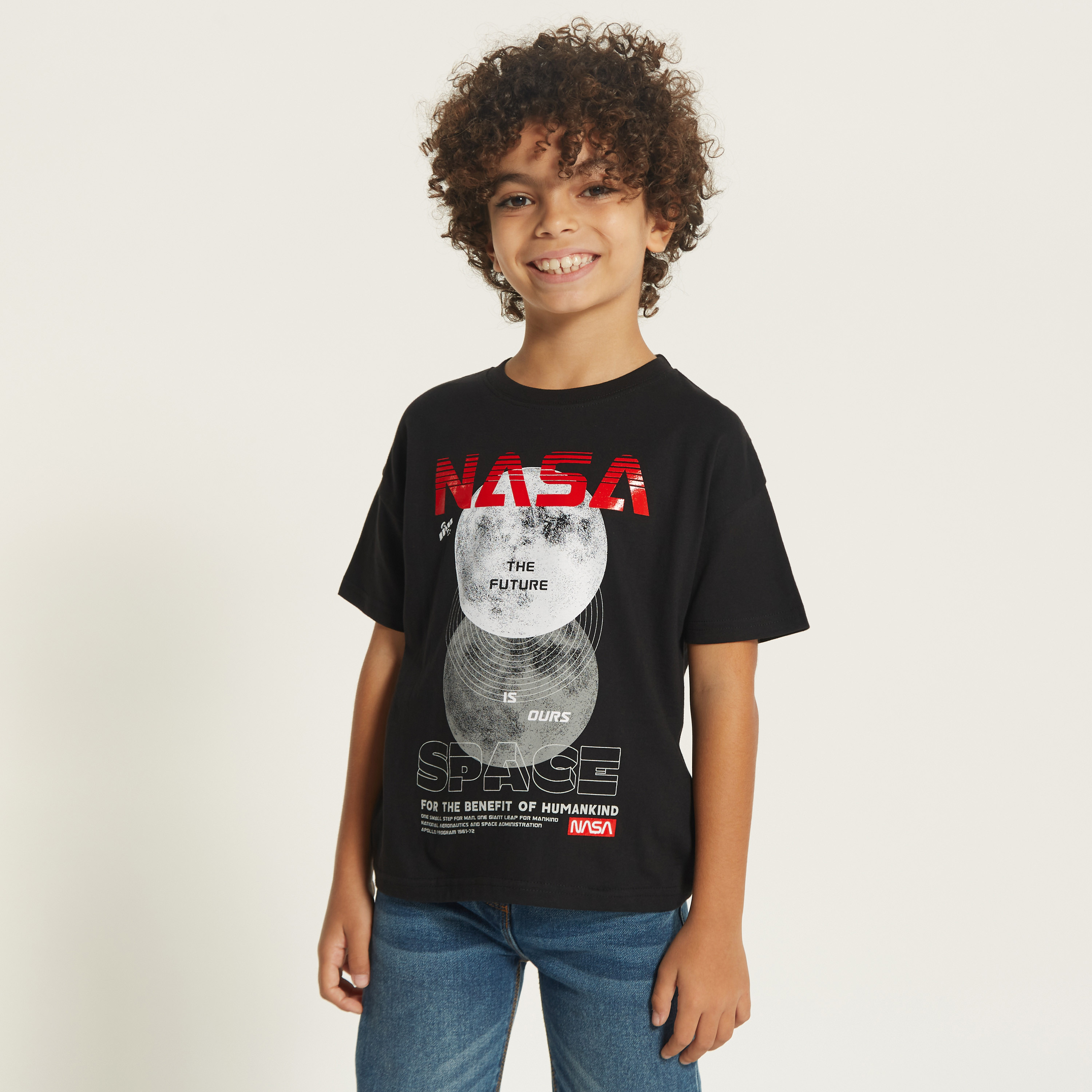 NASA Graphic Print T-shirt with Crew Neck and Short Sleeves-boys-clothing-tshirtsandpolos-image-1