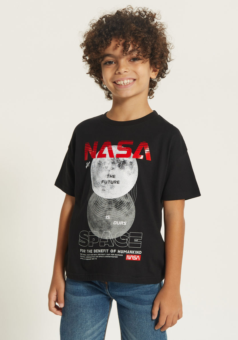 NASA Graphic Print T-shirt with Crew Neck and Short Sleeves-T Shirts-image-0