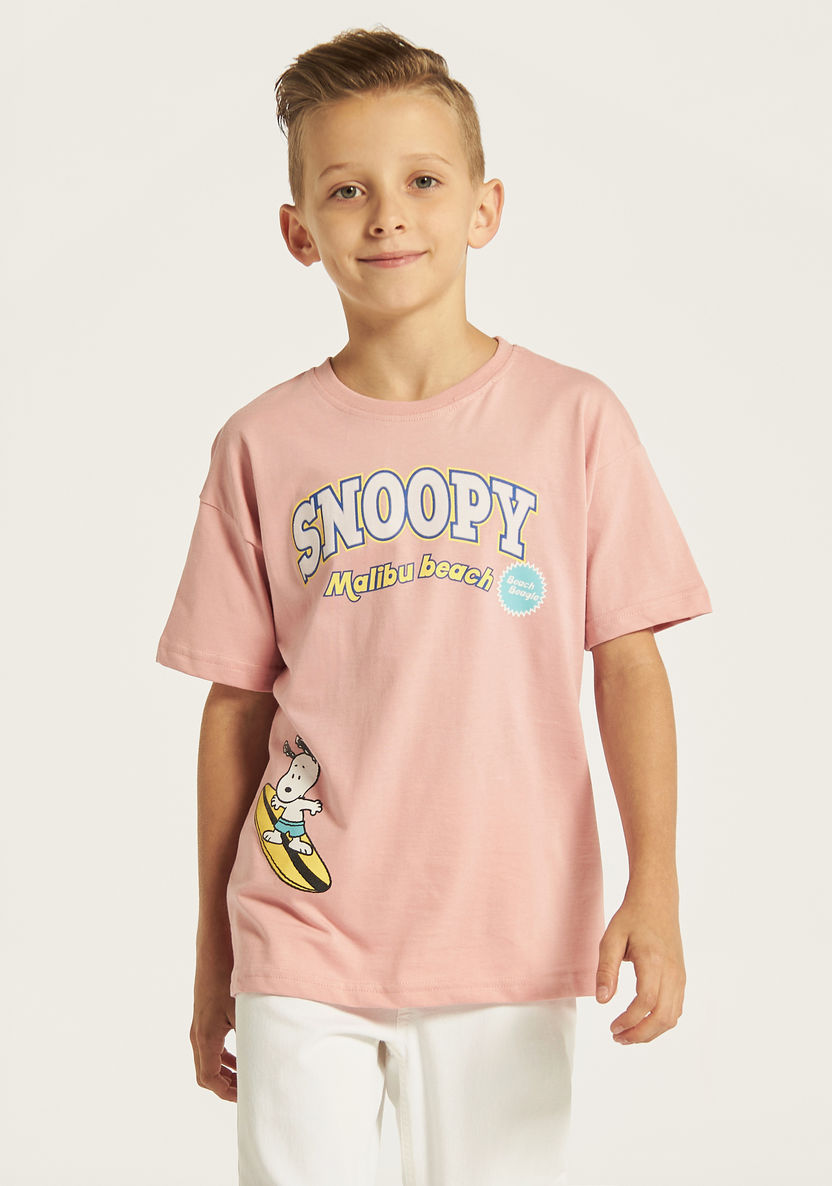 Peanuts Print Crew Neck T-shirt with Short Sleeves-T Shirts-image-0