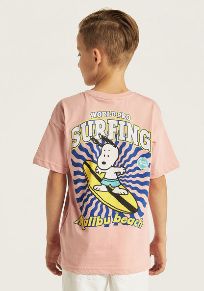 Peanuts Print Crew Neck T-shirt with Short Sleeves-T Shirts-image-3