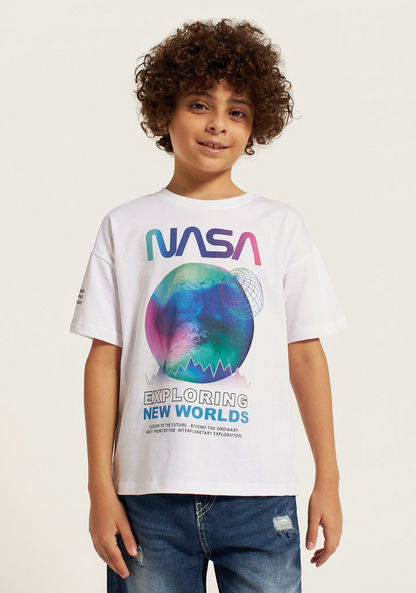 NASA Graphic Print Crew Neck T-shirt with Short Sleeves-T Shirts-image-0