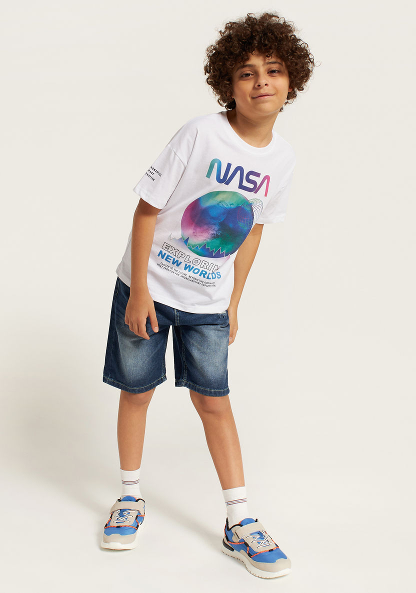 NASA Graphic Print Crew Neck T-shirt with Short Sleeves-T Shirts-image-1