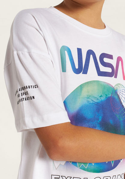 NASA Graphic Print Crew Neck T-shirt with Short Sleeves-T Shirts-image-2