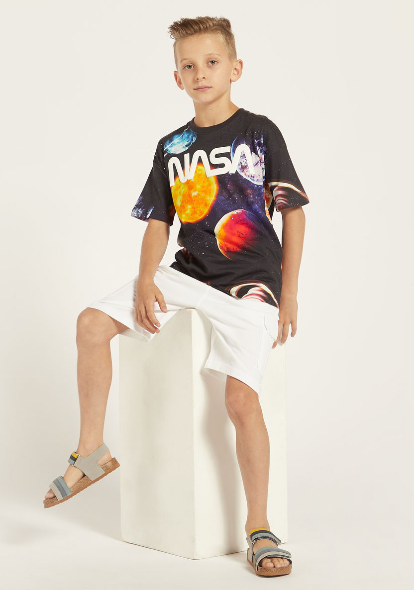 NASA All-Over Graphic Print Crew Neck T-shirt with Short Sleeves-T Shirts-image-1