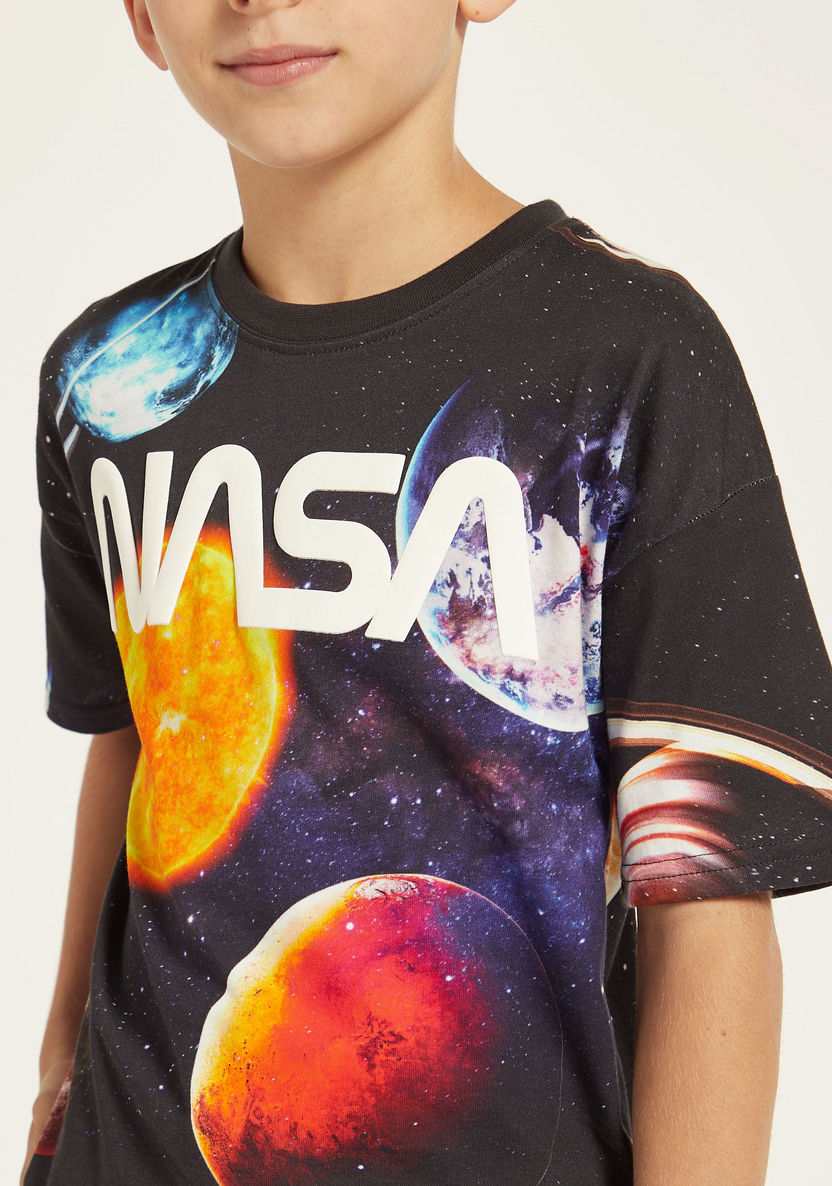 NASA All-Over Graphic Print Crew Neck T-shirt with Short Sleeves-T Shirts-image-2