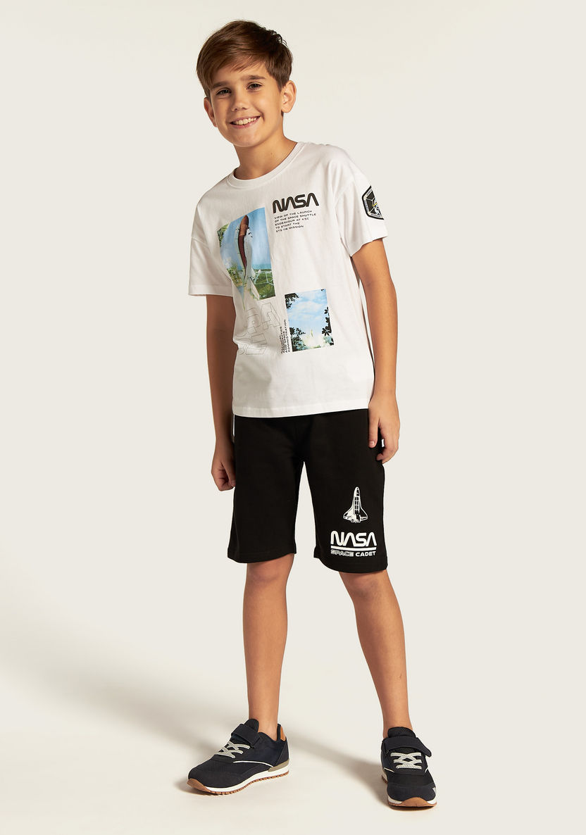 NASA Graphic Print T-shirt and Elasticated Shorts Set-Clothes Sets-image-0
