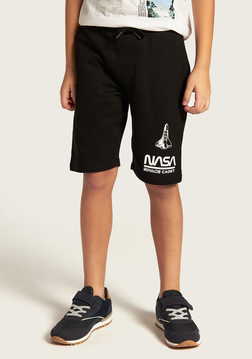 NASA Graphic Print T-shirt and Elasticated Shorts Set-Clothes Sets-image-2