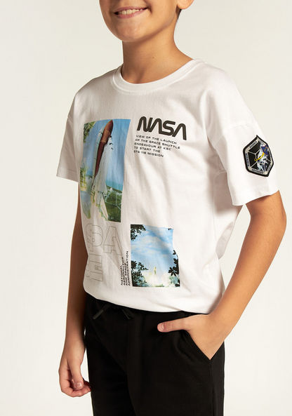 NASA Graphic Print T-shirt and Elasticated Shorts Set-Clothes Sets-image-3