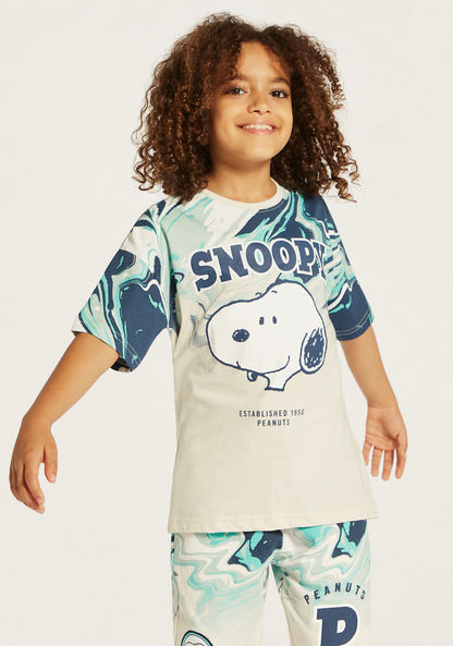 Snoopy Dog Print T-shirt and Shorts Set-Clothes Sets-image-1