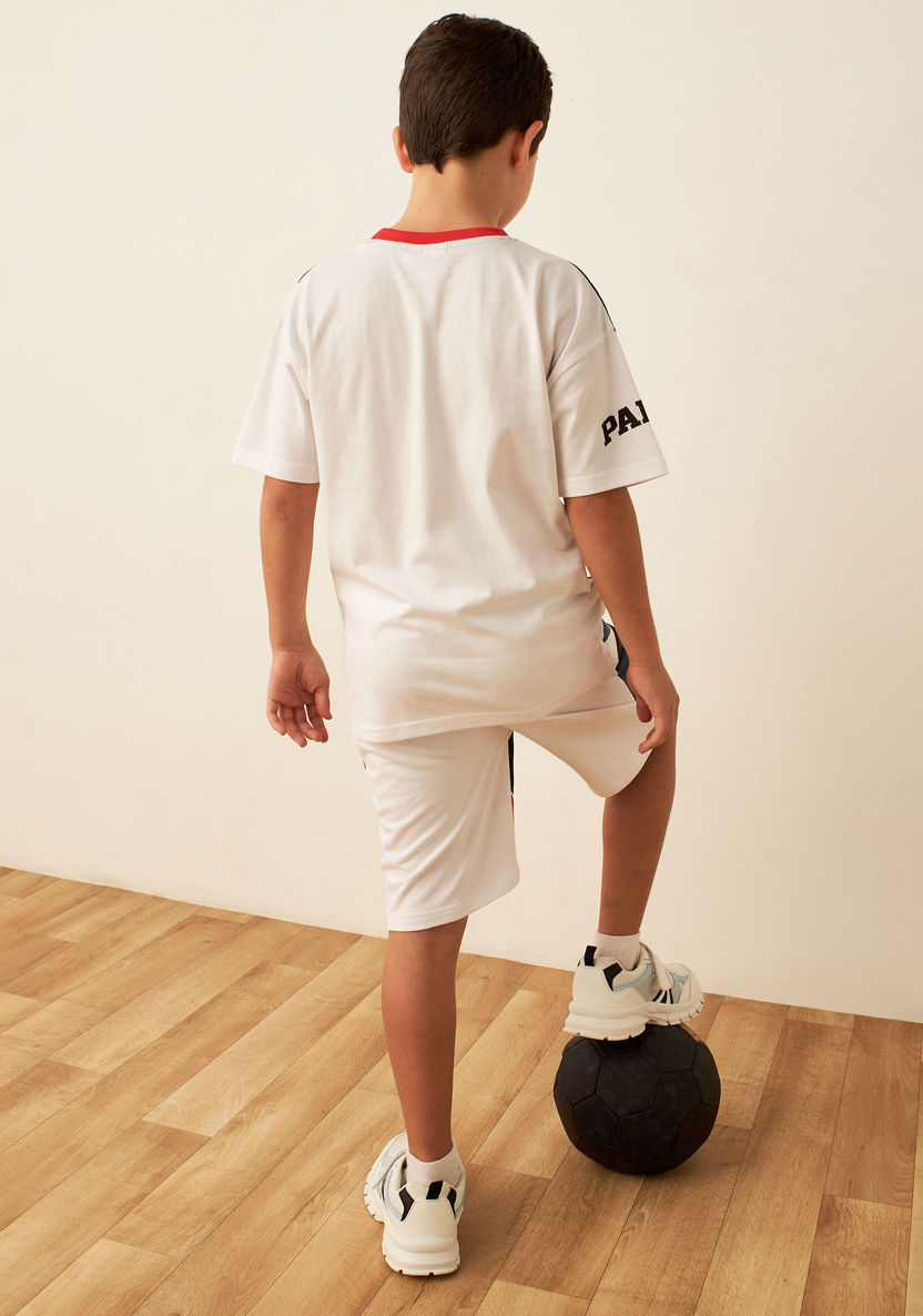 Paris Saint - Germain All-Over Logo Print Crew Neck T-shirt and Elasticated Shorts Set-Clothes Sets-image-3