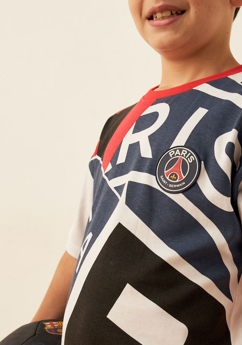 Paris Saint - Germain All-Over Logo Print Crew Neck T-shirt and Elasticated Shorts Set-Clothes Sets-image-4