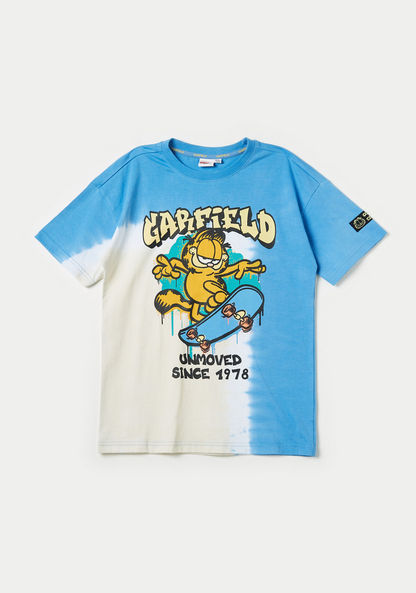 Garfield Print Crew Neck T-shirt with Short Sleeves-T Shirts-image-0