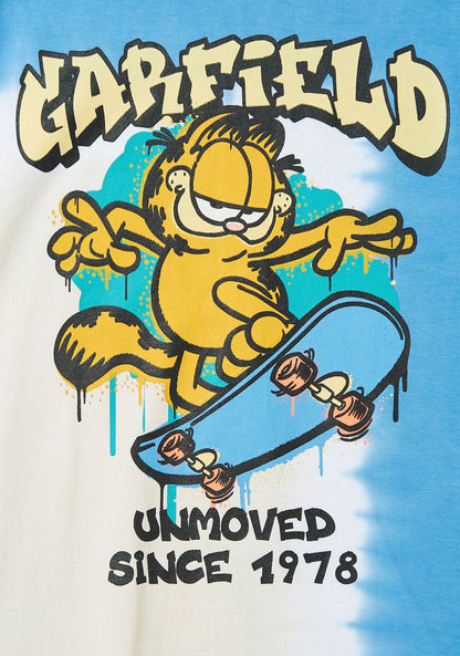 Garfield Print Crew Neck T-shirt with Short Sleeves-T Shirts-image-1