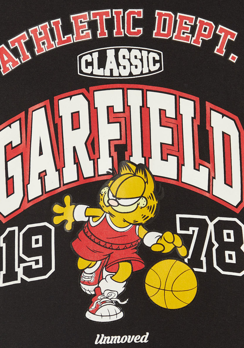 Garfield Print Crew Neck T-shirt with Short Sleeves-T Shirts-image-2