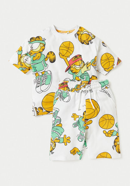 All-Over Garfield Print T-shirt and Shorts Set-Clothes Sets-image-0