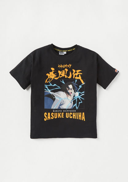 TV Tokyo Sasuke Uchiha Print T-shirt with Round Neck-T Shirts-image-0