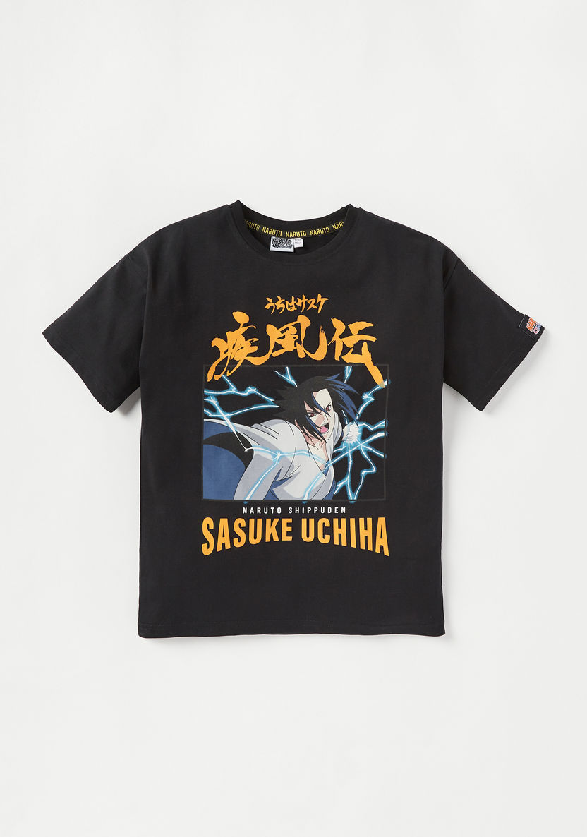 TV Tokyo Sasuke Uchiha Print T-shirt with Round Neck-T Shirts-image-0