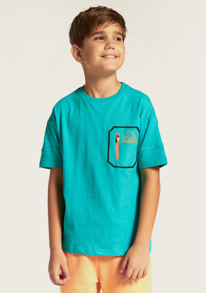 Kappa Logo Print T-shirt with Zipper Chest Pocket and Short Sleeves-Tops-image-0