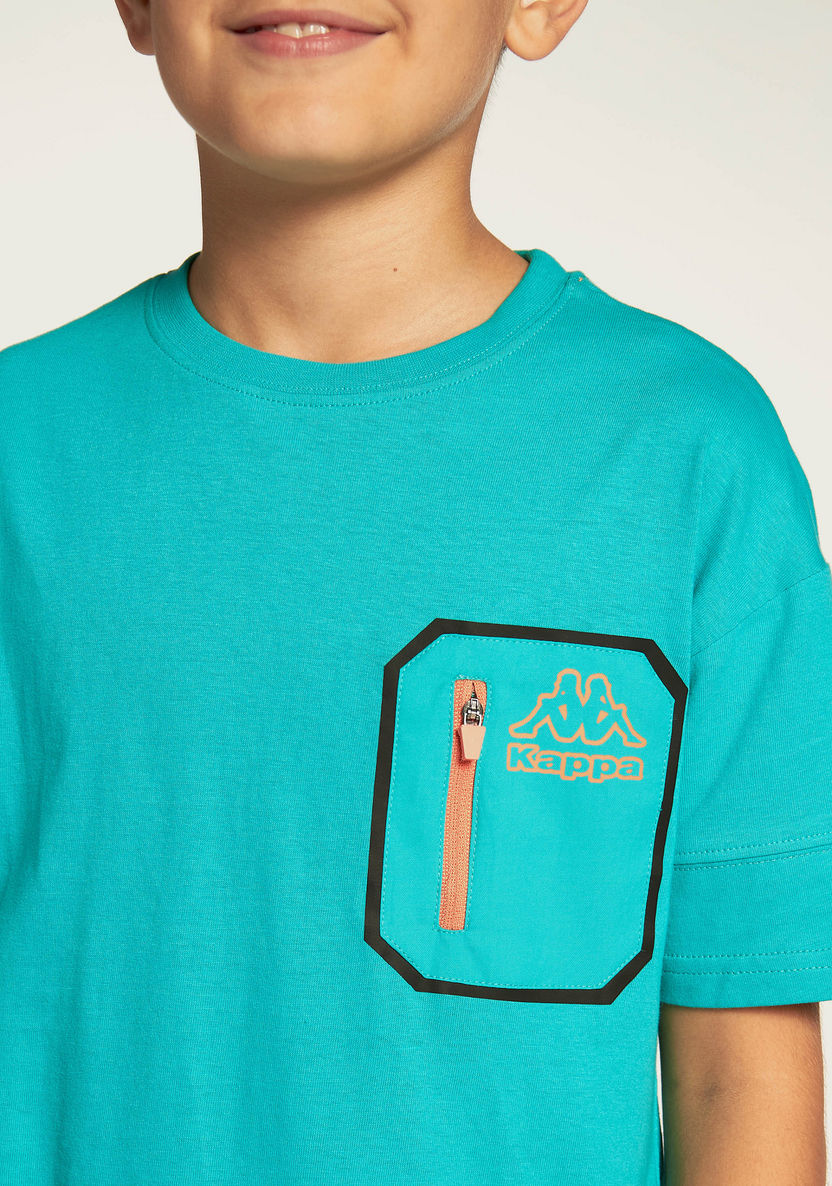 Kappa Logo Print T-shirt with Zipper Chest Pocket and Short Sleeves-Tops-image-2