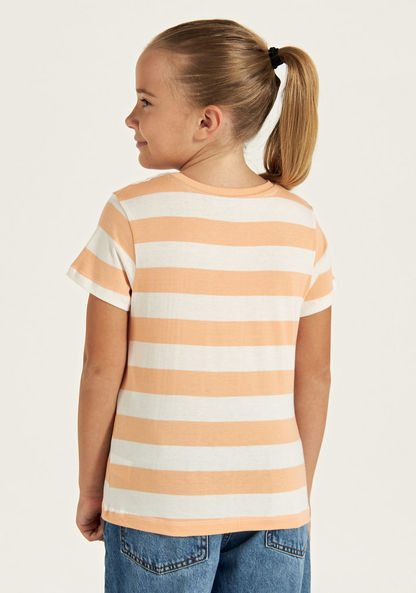 Juniors Slogan Print Striped T-shirt with Short Sleeves-T Shirts-image-3