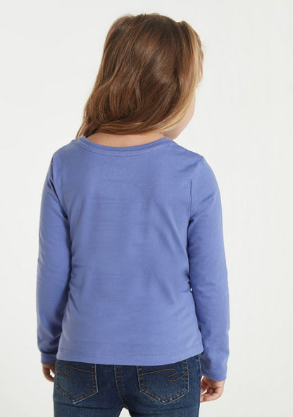Juniors Embroidered T-shirt with Sequin Detail and Long Sleeves-T Shirts-image-3