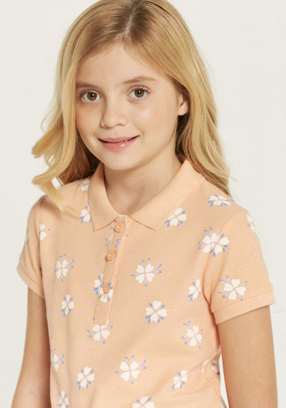 Juniors All-Over Floral Print Polo T-shirt with Short Sleeves-T Shirts-image-2