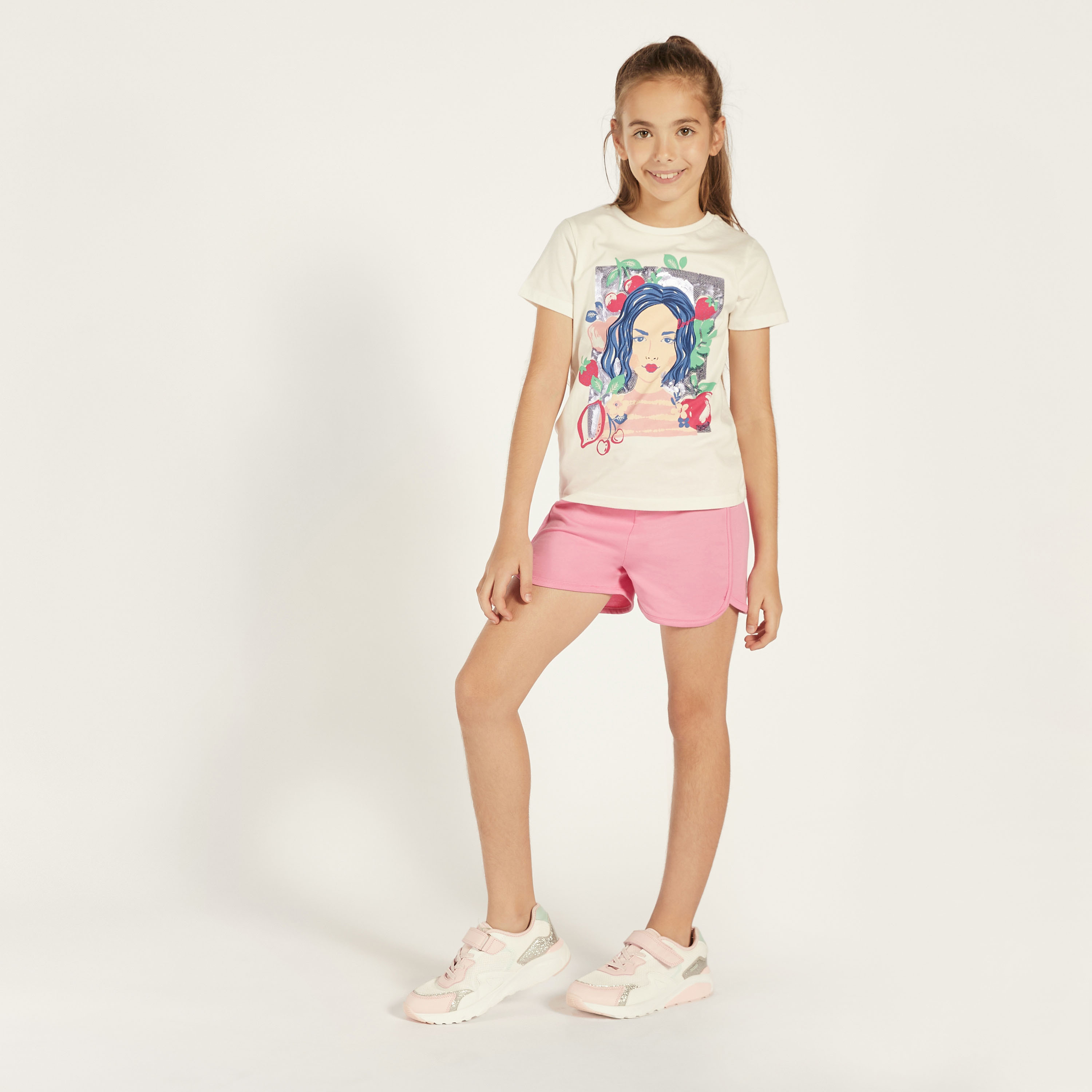 Juniors Embellished Crew Neck T-shirt with Short Sleeves-girls-clothing-schoolwear-tshirts-image-2