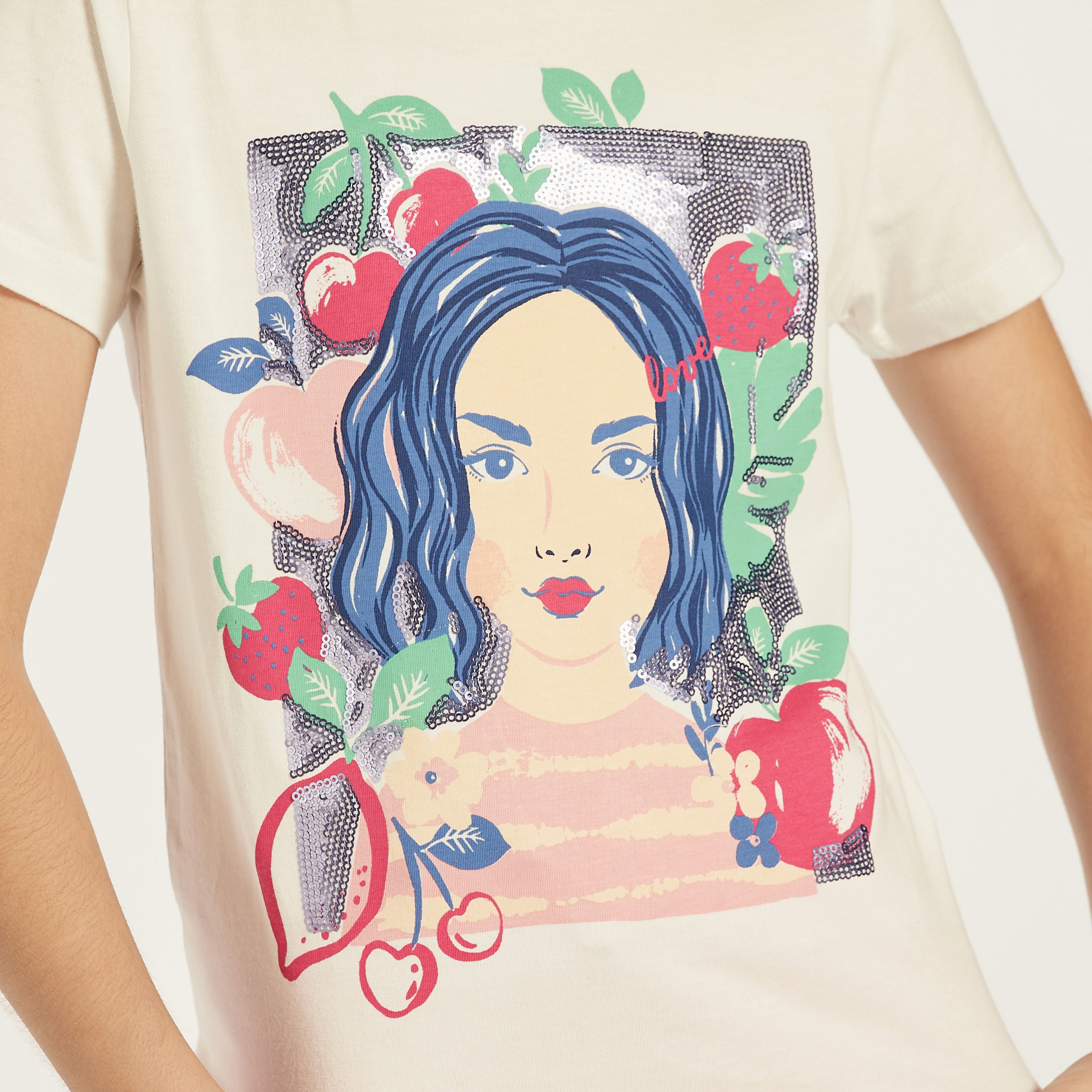 Juniors Embellished Crew Neck T-shirt with Short Sleeves-girls-clothing-schoolwear-tshirts-image-3