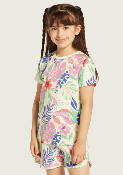 Juniors All-Over Tropical Print T-shirt with Short Sleeves-T Shirts-image-0