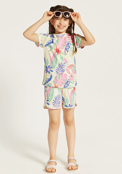 Juniors All-Over Tropical Print T-shirt with Short Sleeves-T Shirts-image-1