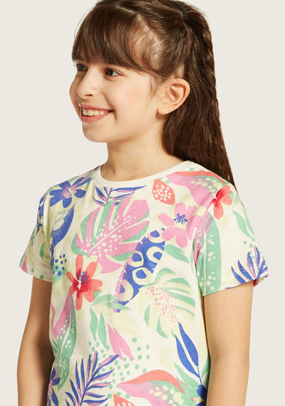 Juniors All-Over Tropical Print T-shirt with Short Sleeves-T Shirts-image-2