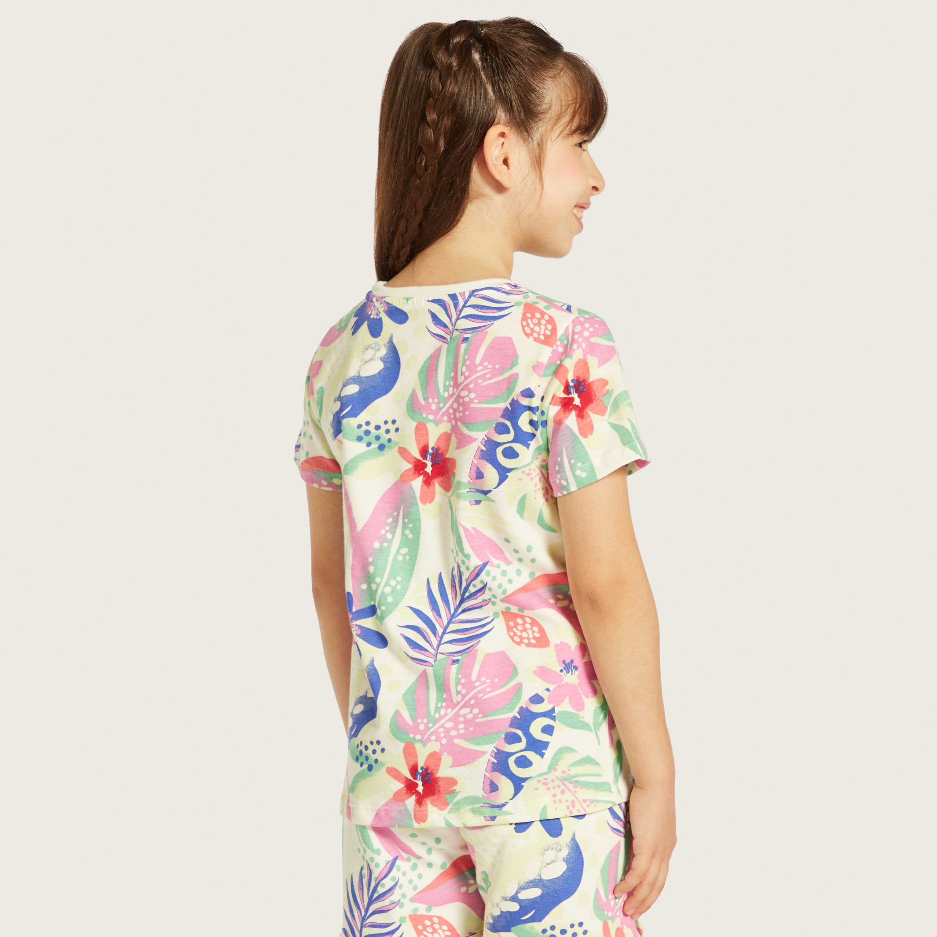 Juniors All-Over Tropical Print T-shirt with Short Sleeves-girls-clothing-schoolwear-tshirts-image-4
