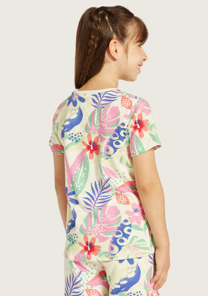 Juniors All-Over Tropical Print T-shirt with Short Sleeves-T Shirts-image-3